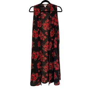 NWOT LULAROE JOY DUSTER VEST BOHO BLACK RED ENGLISH ROSE KIMONO STYLE SIZE SMALL